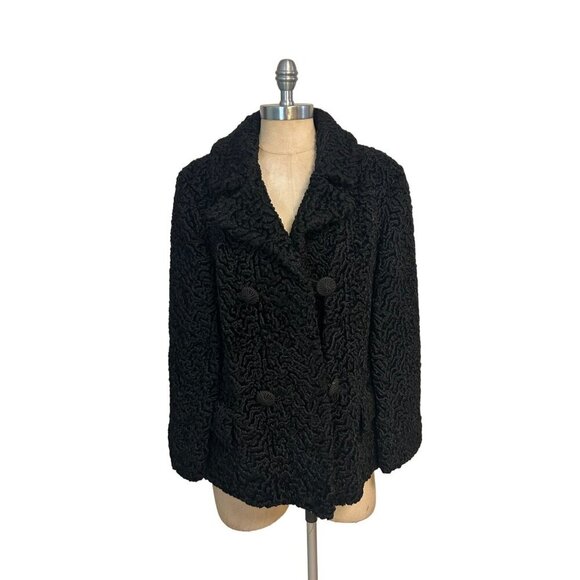 Vintage Lustrelam Black Double-Breasted Boucle Jacket Small Medium - Picture 1 of 5